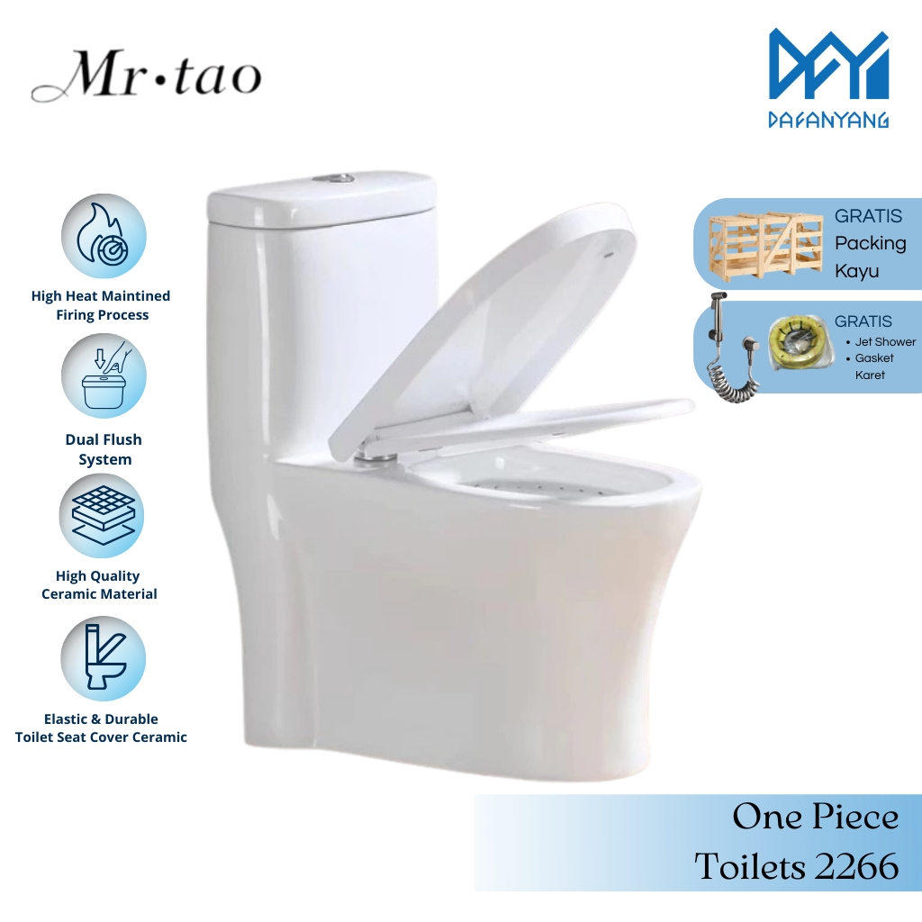 Toilet Duduk Mrtao Original One Piece Closet | Kloset Duduk Keramic SNI 1Set Warna Putih Type2266  WC Duduk Onepiece Softclose Kamar Mandi Murah