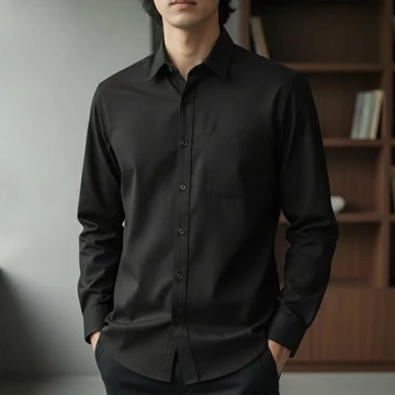 Kemeja Kerja Pria Lengan Panjang Formal Hitam Hem Polos Katun