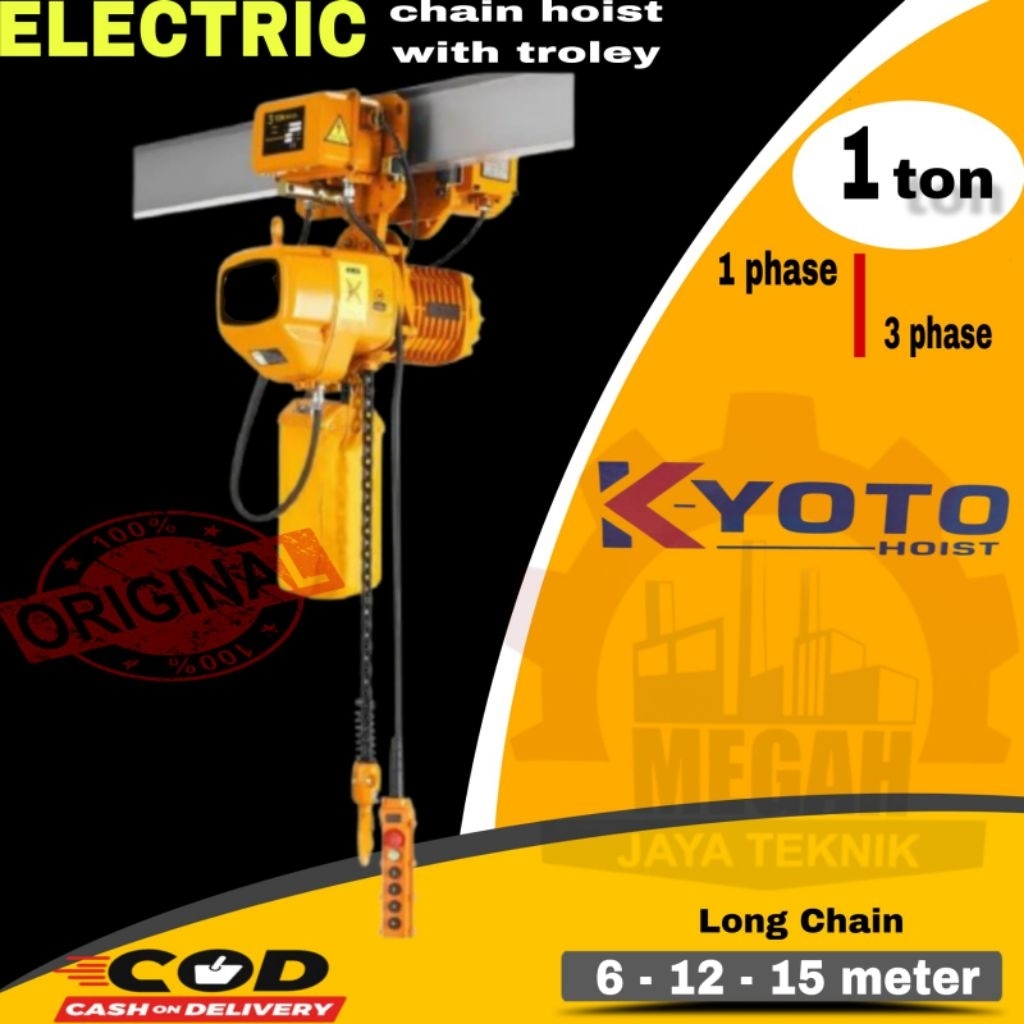 Jual ELECTRIC CHAIN HOIST WITH TROLEY 1 TON RANTAI 6 MTR, 12 MTR, 15 ...