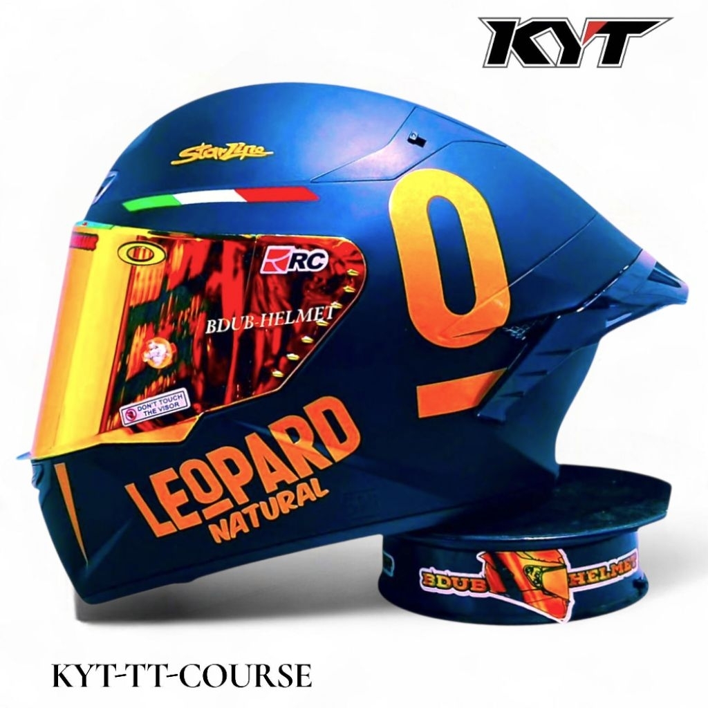 Jual Helm KYT TT Course Black dof Leopard paket ganteng spoiler 3D