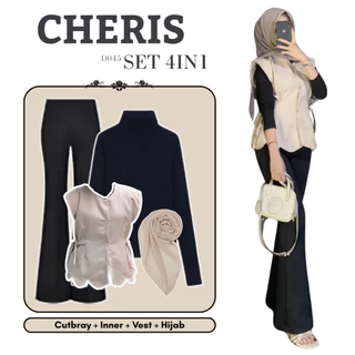 Cherish 4in1 Set Outfit Wanita (Celana Cutbray + Inner + Vest + Hijab) Korean Style Daily Casual - D045