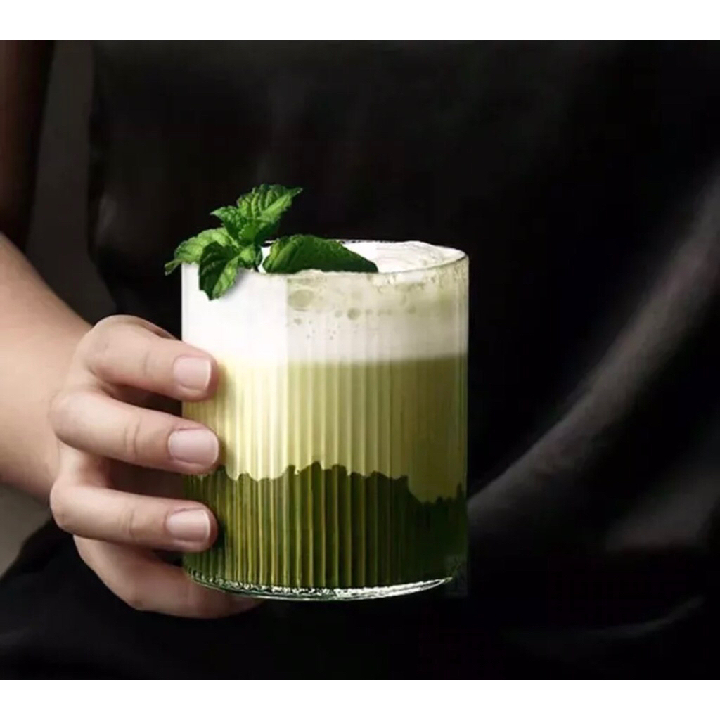 Jual Gelas kaca aesthetic kopi tea matcha dirty latte stripe glass ...