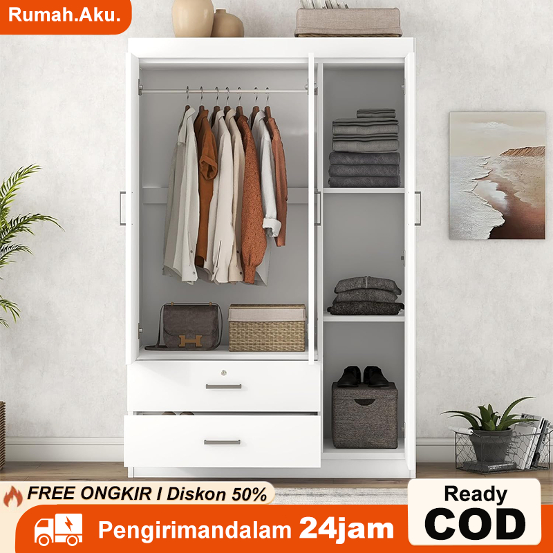 Jual Lemari Pakaian 4/6 Pintu dengan Laci Wardrobe Kayu 90/120cM Lemari ...