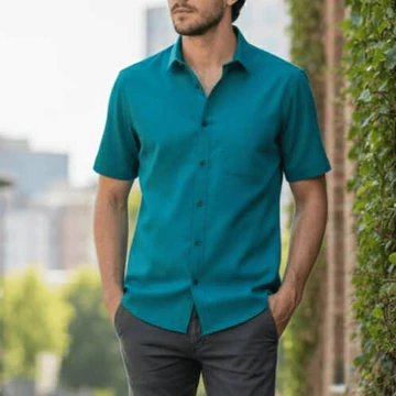 Hem Pria Lengan Pendek Oplain Baju Kemeja Dewasa Formal Polos Slimfit Katun Premium Distro