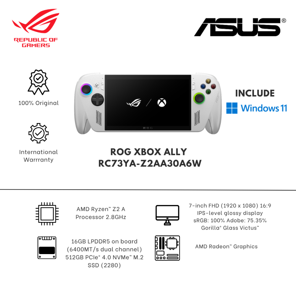 Jual ASUS ROG XBOX ALLY RC73YA-Z2AA30A6W - Ryzen Z2 A 16GB 512GB 7.0 ...