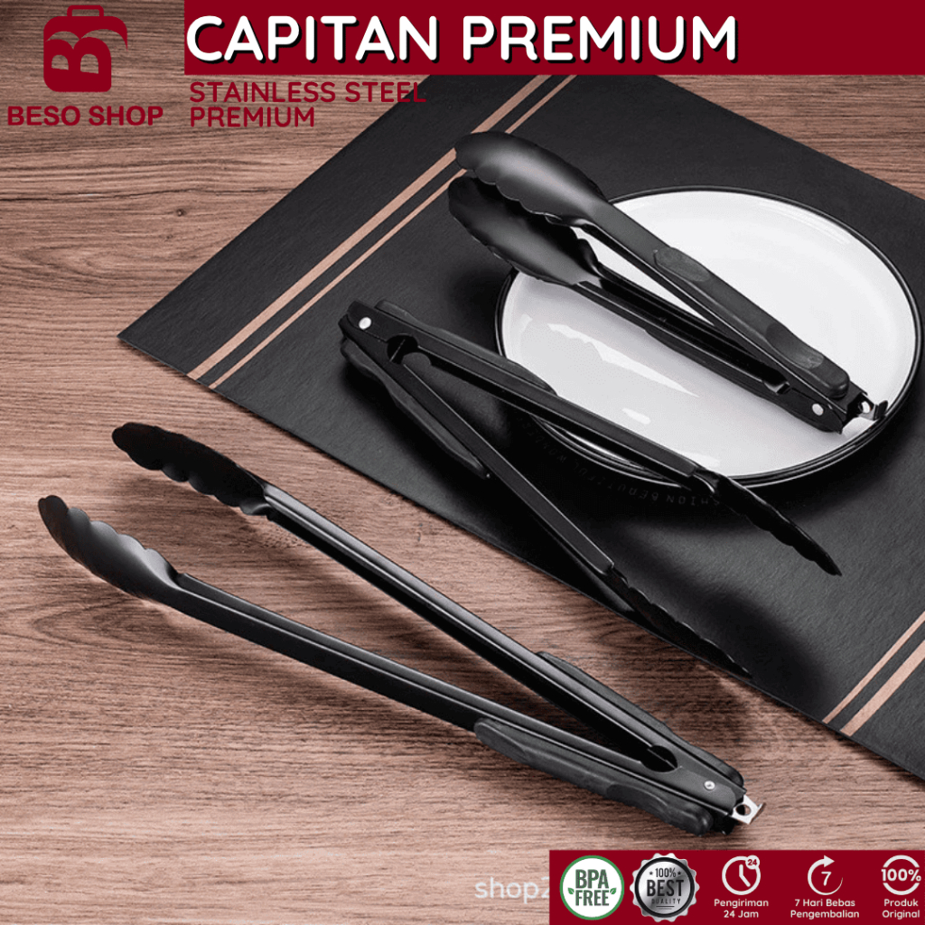 Beso Shop Penjepit/Capitan Makanan Stainless Steel Alat Bbq Penjepit Makanan 9295