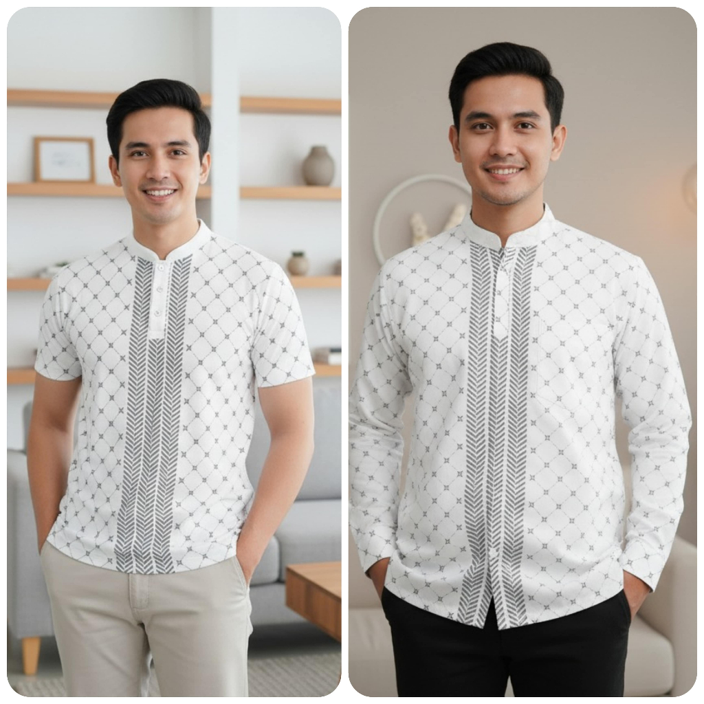 Koko Muslim Jersey Kerah Shanghai Nyaman New Arrival Fashion Pria Terbaru Tampilan Modern Full Print Trendy