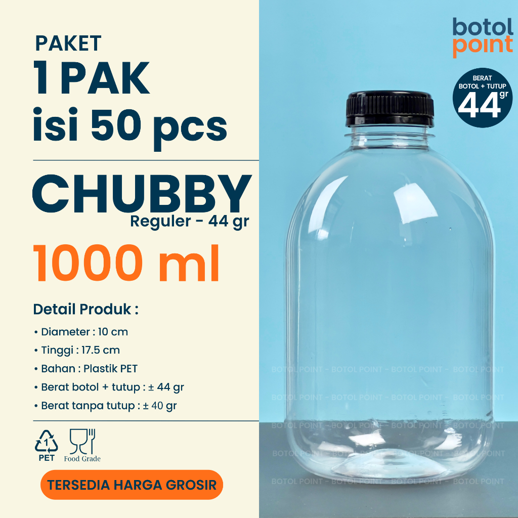 Jual Botol Chubby 1 Liter - 1 PAK Isi 50 Pcs - Botol Plastik 1000ml ...