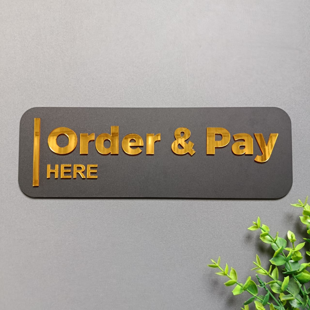 Jual Tulisan Order & Pay Akrilik Timbul Emas | Sign Estetik untuk ...