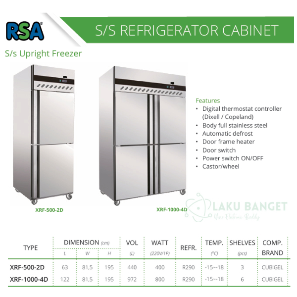 Jual S/S Upright Freezer 2 Doors RSA XRF-500-2D / Freezer Stainless 4 ...