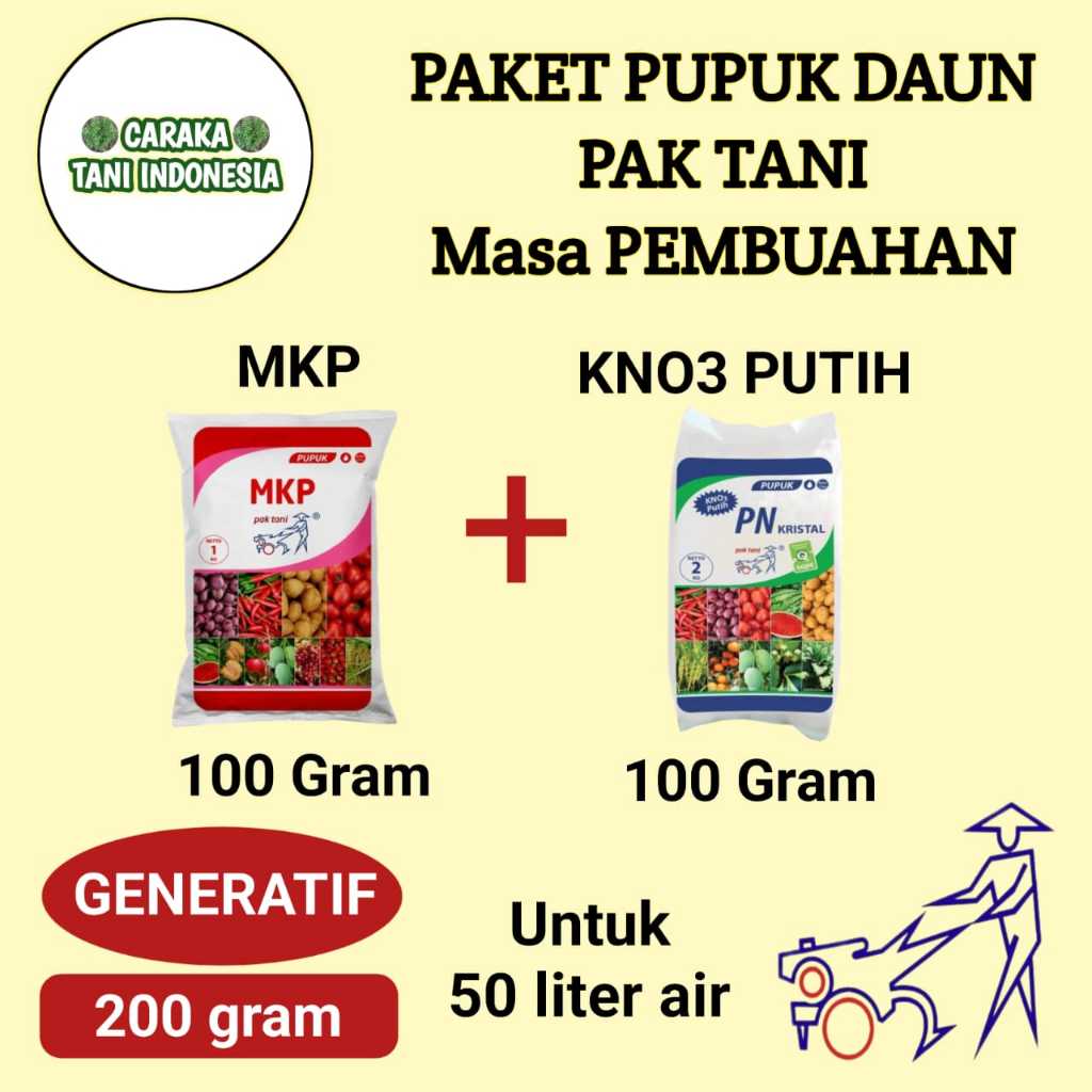 Paket pupuk daun GENERATIF PAK TANI 100 & 200 gram Monokalium fosfat MKP dan KNO3 putih fase pembuahan tanaman