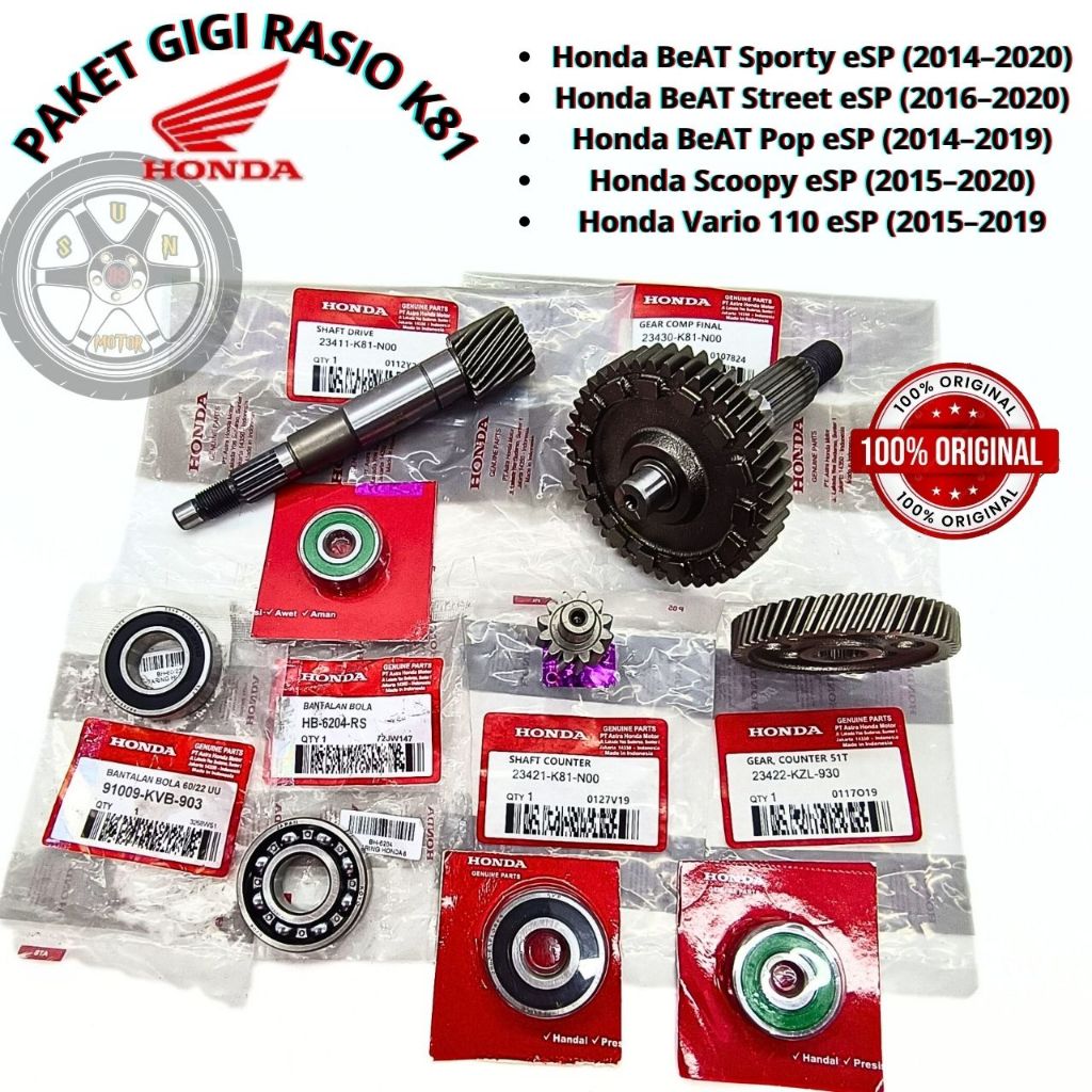 Jual GIGI GEAR RASIO KOMPLIT + BEARING K81 ORI AHM BEAT SPORTY , BEAT ...
