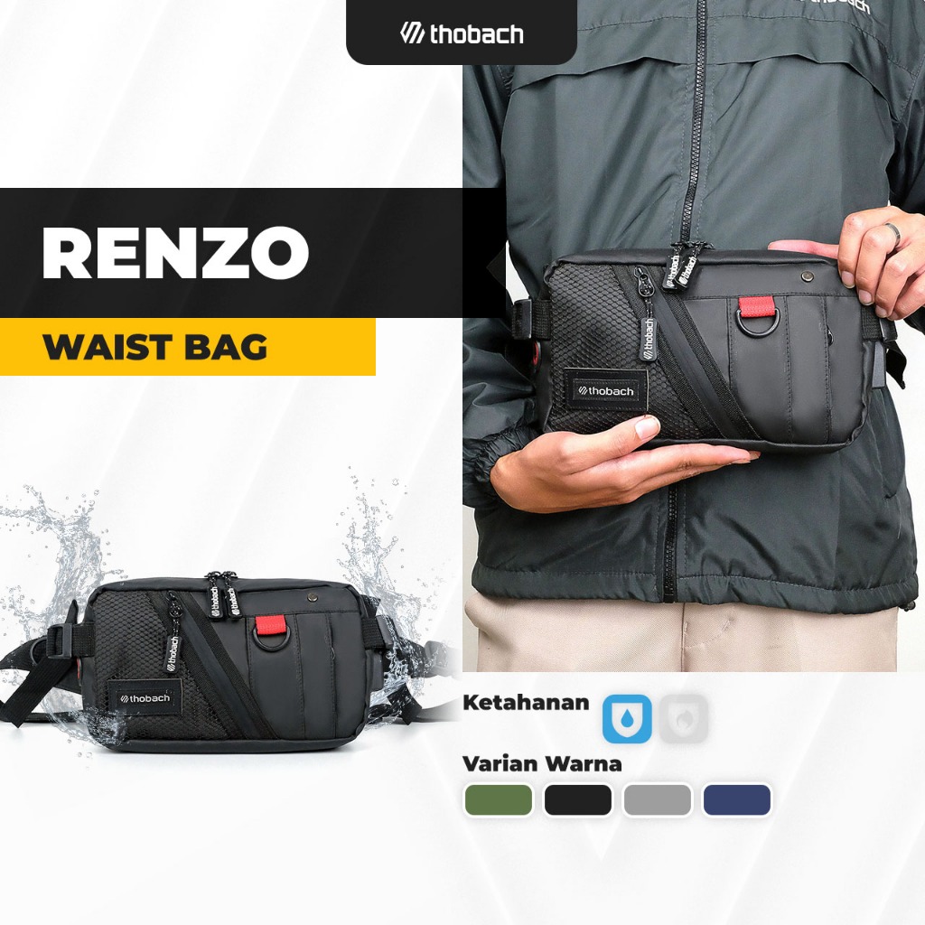 THOBACH - WAISTBAG SLING BAG WATERPROOF RENZO TAS PINGGANG PRIA WANITA TAS SELEMPANG ANTI AIR