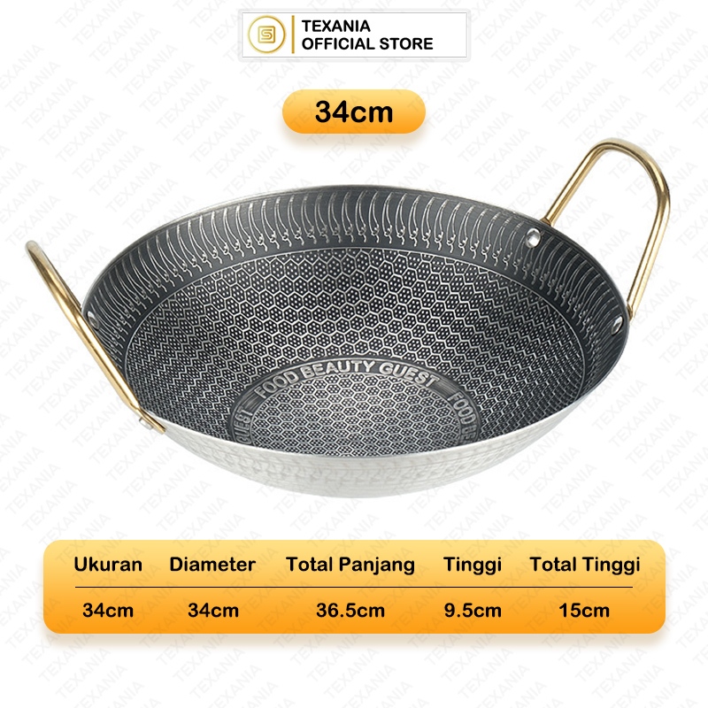 Texania Wajan Stainless Steel Anti Lengket Premium 5 Ukuran Kuali Serbaguna - foto 5