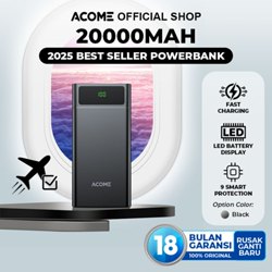 ACOME Powerbank 20000mAh AP201 Fast Charging LED Display Dual Input & Three Output Original for for iPhone Samsung Xiaomi Huawei Infinix OPPO Realme