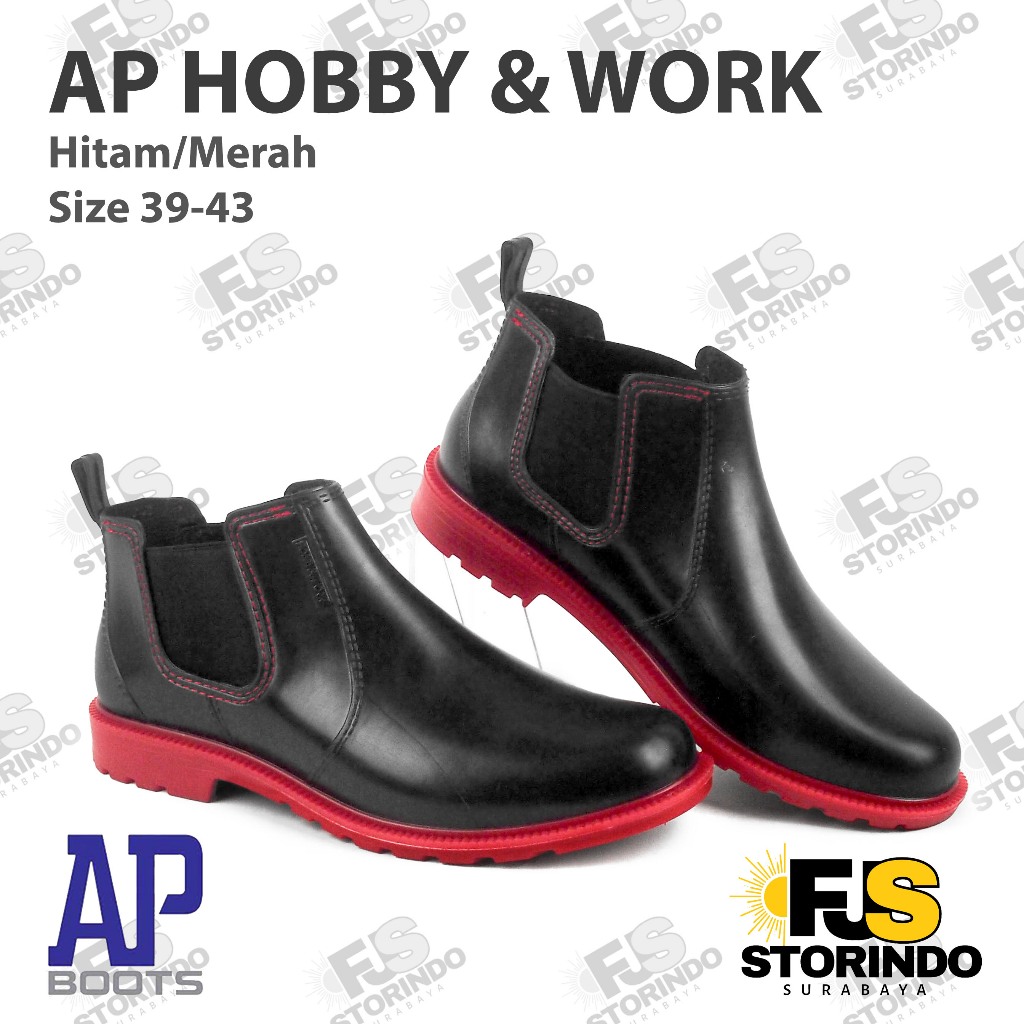 Jual Sepatu Boot Pendek Hobby & Work AP Boots Hitam Merah Karet Lokal ...