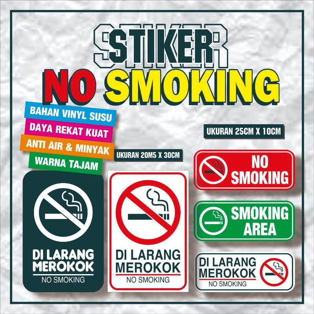 Jual STIKER NO SMOKING/STIKER LARANGAN MEROKOK/STIKER DI LARANG MEROKOK ...