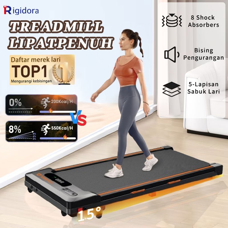 Rigidora Incline Treadmill Running Mat Listrik Lipat Treadmill Portable Electric Low Watt Walking Pad Treadmill Listrik