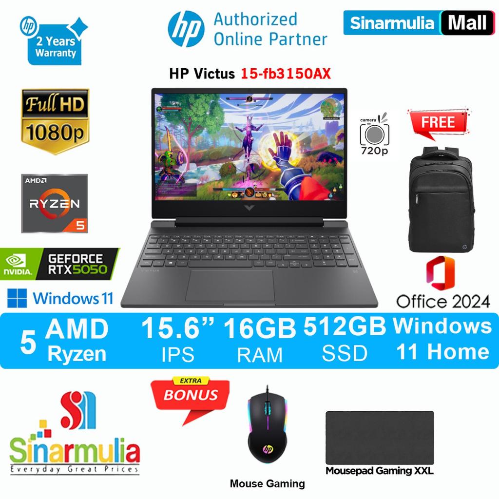 HP Victus Gaming 15 Ryzen 5 240 RTX5050 512GB SSD 16GB IPS 144Hz Win11+OHS - fb3150AX