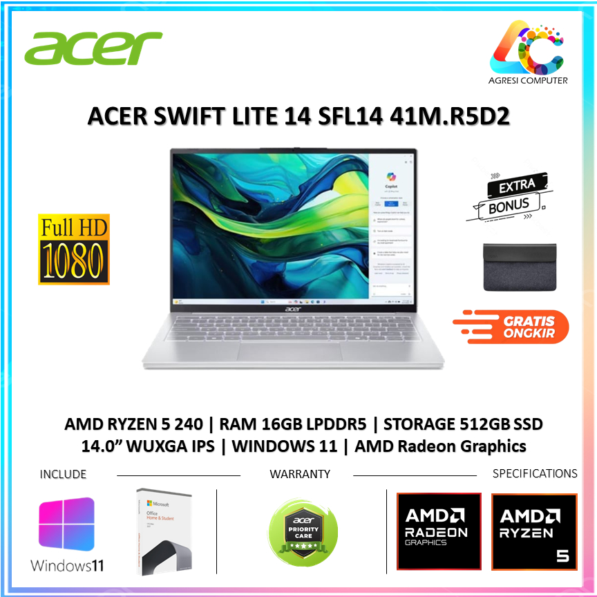 Jual ACER SWIFT LITE 14 SFL14 41M.R5D2 RYZEN 5 240 16GB 512GB W11+OHS ...