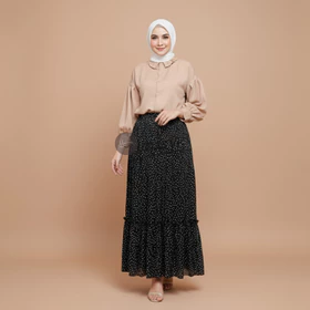 Haseena Rok Susun Rempel Plisket Zeina Motif Polkadot Emas Mini Tabur Skirt Ruffle Wanita