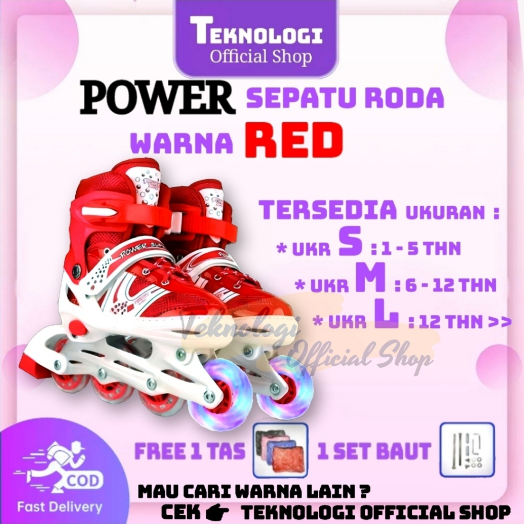 Jual TOS RED Sepatu Roda Inline Skate POWER Roda Nyala/ Untuk Anak ...