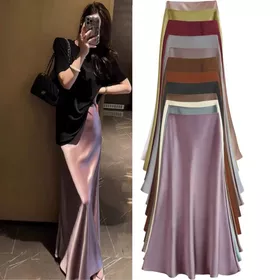 Heynmomo Rok Satin Duyung Panjang Long Silk Flowy Skirt Premium Mermaid Hijabers Muslimah