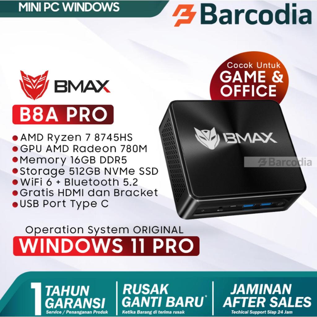 Barcodia Mini PC Gaming BMAX B8A Pro AMD Ryzen7 8745HS 16/512GB SSD NVMe WiFi6 USB Type-C Windows 11 Pro