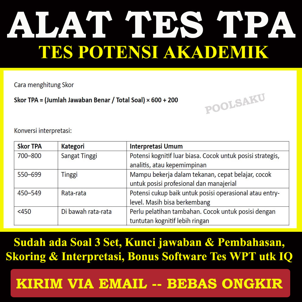 Jual Tes Psikotes TPA – Tes Potensi Akademik dan Bonus Software Tes WPT ...