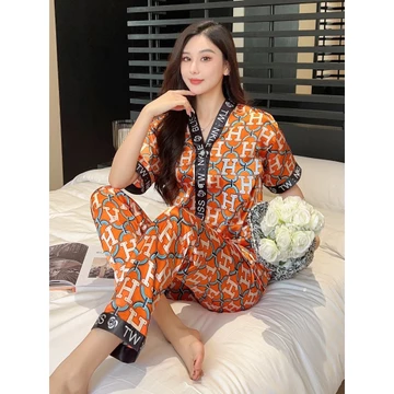 Setelan Baju Tidur Piyama Wanita Dewasa Satin Premium Lengan Pendek Celana Panjang