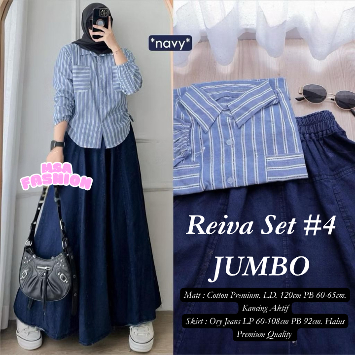 Setelan Rok Jeans Plus Kemeja Set Salur - foto 4