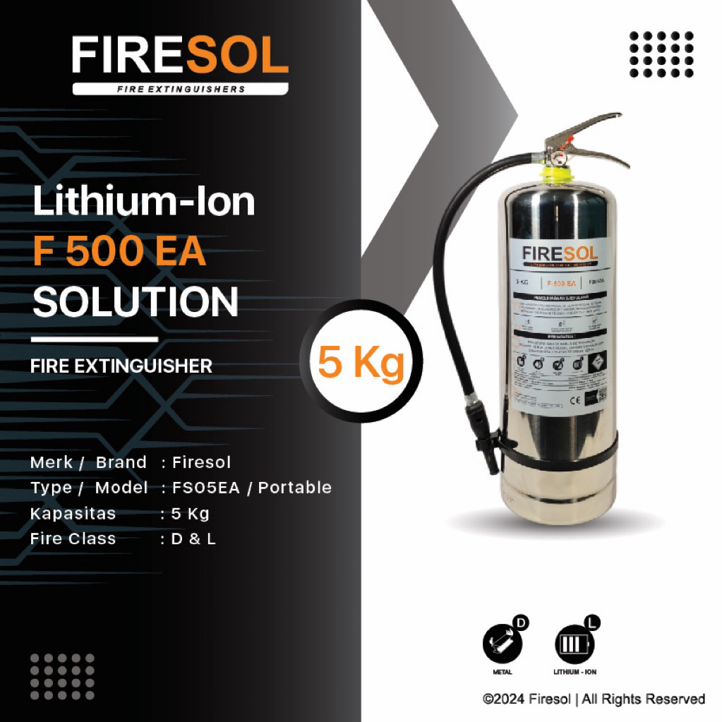 Jual Firesol APAR 5Kg F500EA Lithium Ion Stainless Steel/ APAR Lithium ...