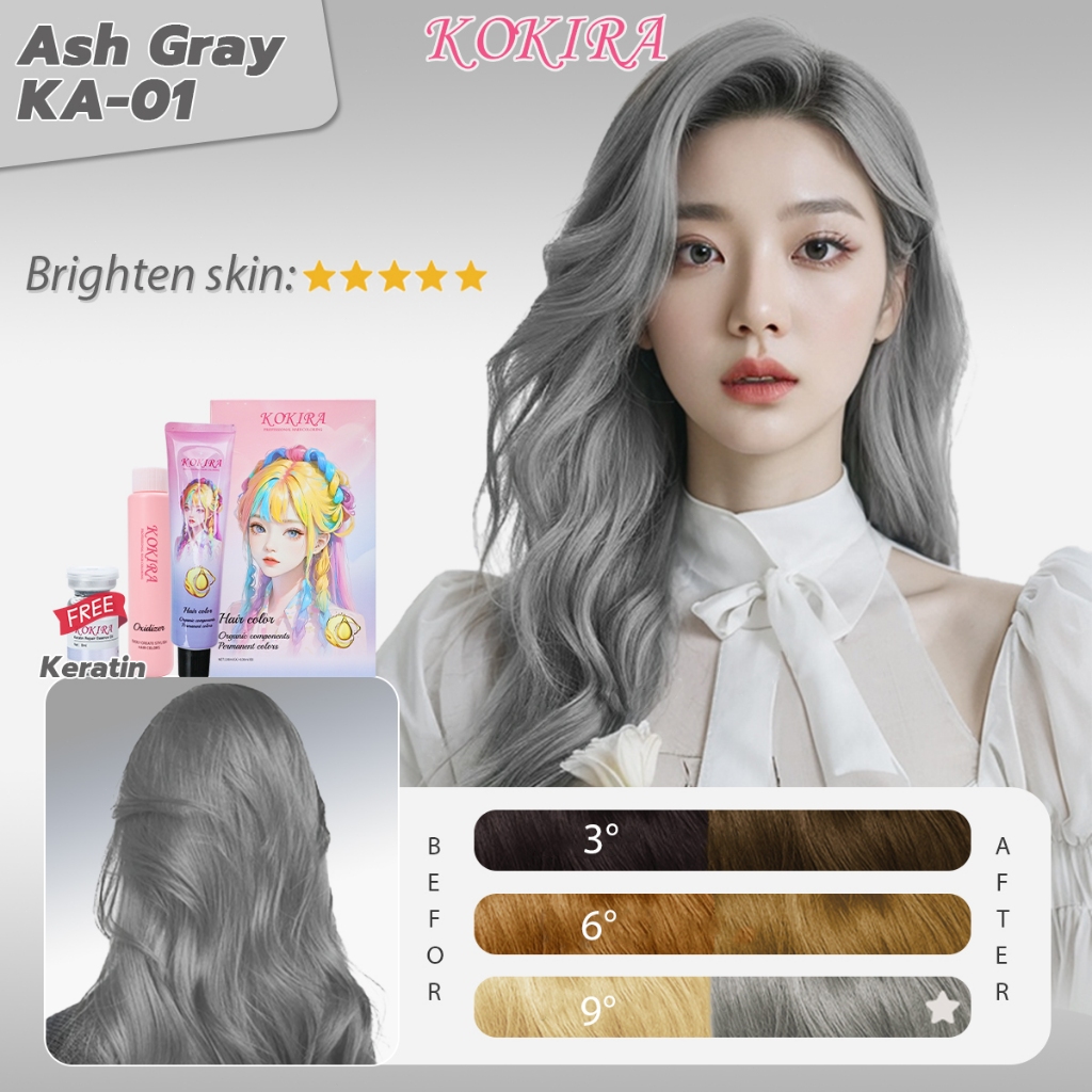 Jual Kokira hair color Ash Gray-01+Hair care essential oil cat rambut ...