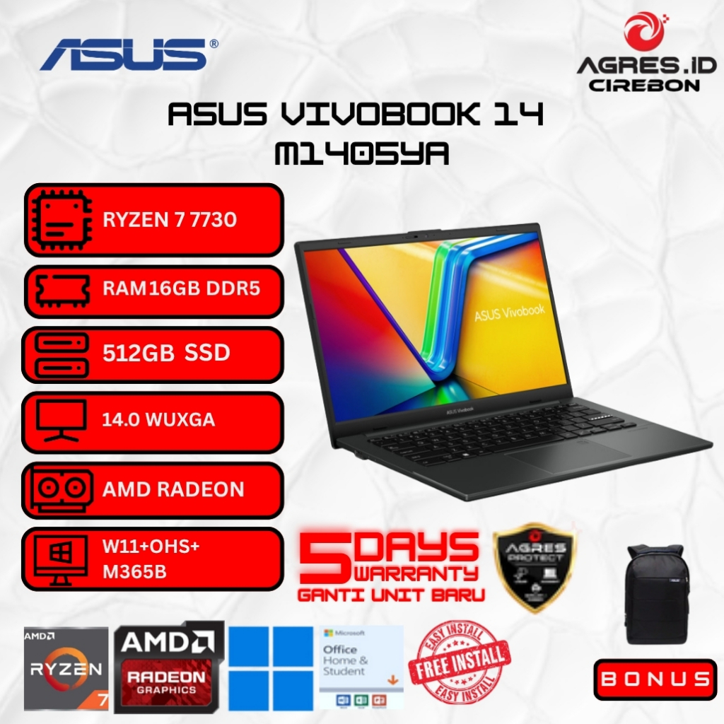 Jual ASUS VIVOBOOK 14 M1405YA RYZEN 7 7730 RAM 16GB SSD 512GB W11+OHS ...