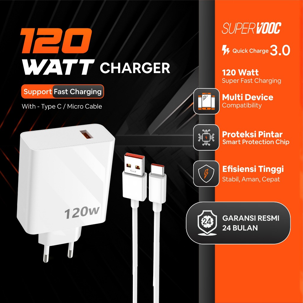 Jual Charger Smartphone 120W Micro dan Type C Fully Compatible Fast ...