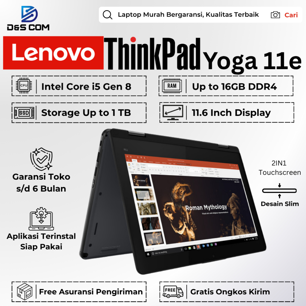 Laptop 2in1 Lenovo Thinkpad Yoga 11e Core i5 Gen Ram 8GB SSD 1TB  Touchscreen Second Bergaransi