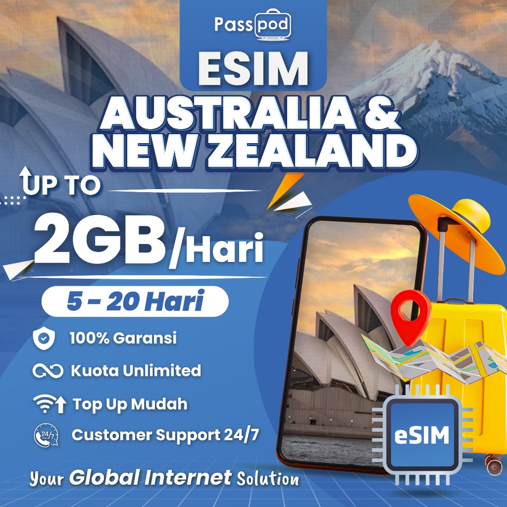 Jual PASSPOD eSIM Australia & New Zealand Unlimited Data/Paket Data ...