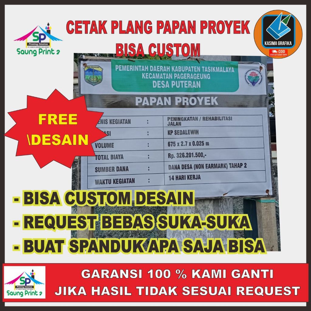 Jual Cetak Banner Plang Papan Proyek Pekerjaan Bisa Custom dan Free ...