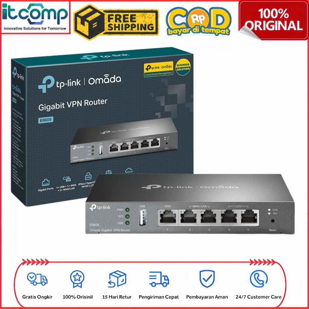 Jual TP-Link ER605 Omada Cloud 5 Port Gigabit VPN Router | Shopee Indonesia