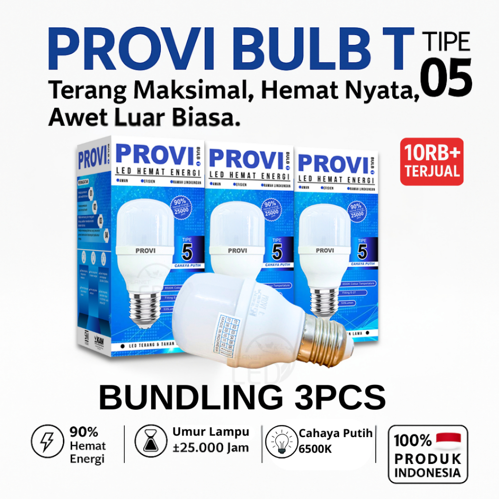 Jual Lampu LED Tabung Jumbo Bohlam PROVI TIPE 05 Cahaya Putih Paket isi ...