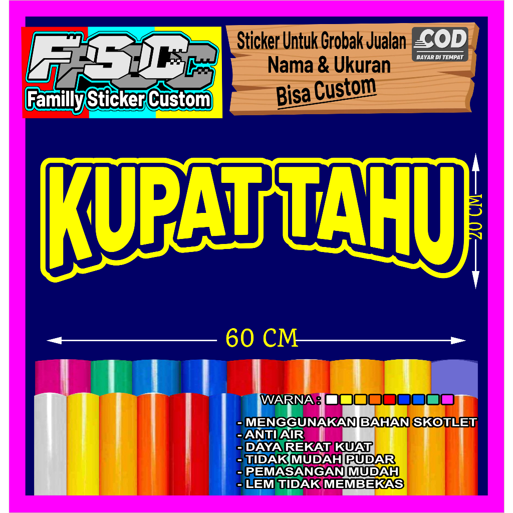 Jual STIKER TEMPEL KUPAT TAHU UNTUK NAMA JUALAN DI GROBAK/ETALASE ...