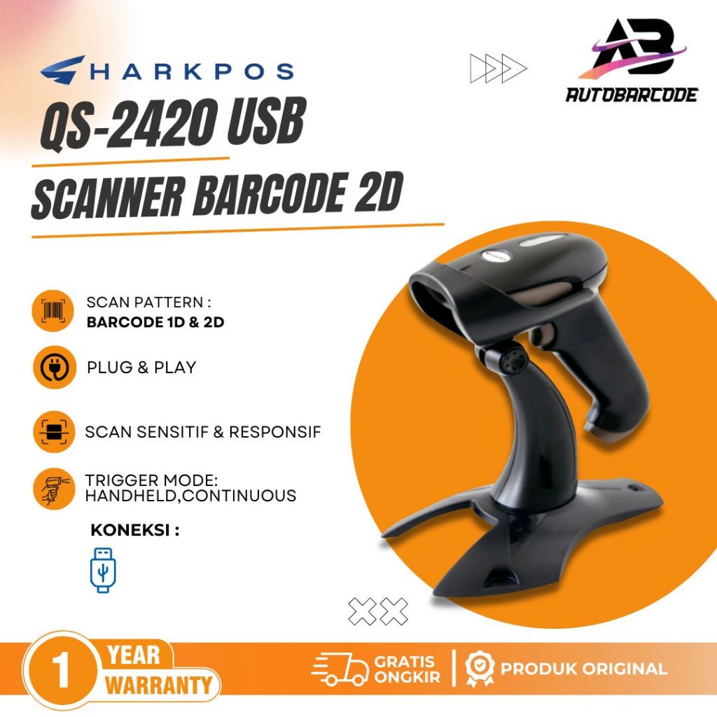 Jual Scanner Barcode 2D 1D Sharkpos QS 2420 Usb Scan Kasir Qrcode ...