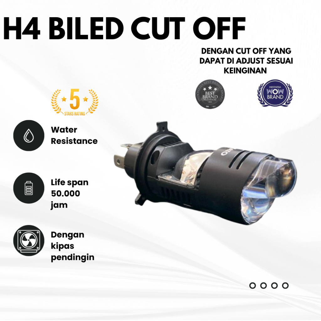 5 pcs LAMPU DEPAN H4 BILED SUPER TERANG LAMPU UTAMA H4 BILED LAMPU DEPAN MOTOR MOBIL SUPER BRIGHT  terbaru cut off hi/lo laser high beam hi 50watt low 35watt