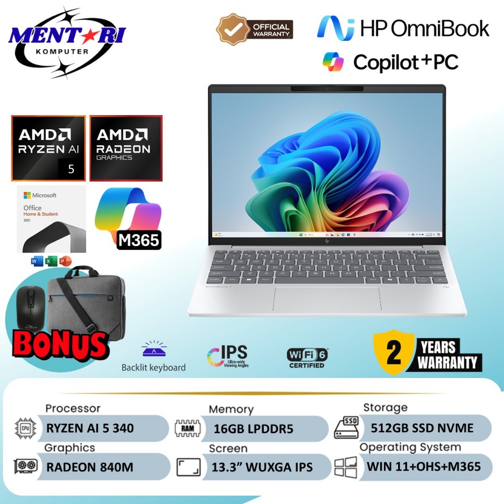 Jual [GARANSI RESMI] HP Omnibook 7 Aero 13 - AMD Ryzen AI 5-340 - 16/ ...