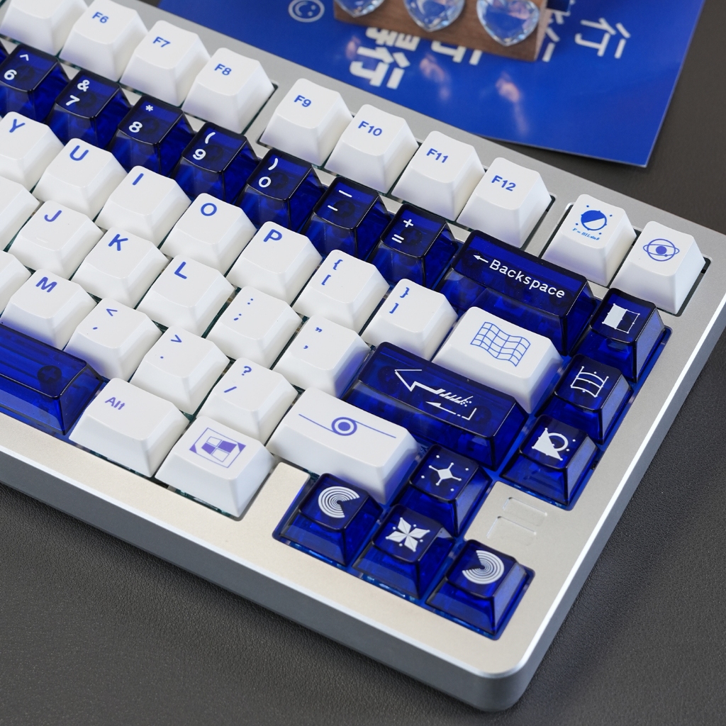 Jual Geometri Keycaps Putih Biru PBT+PC Cherry Profile Seperti keramik ...