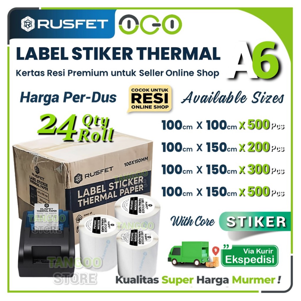 Jual Label Thermal Resi Stiker Roll A6 Rusfet (Harga Per-Dus) 24pcs ...