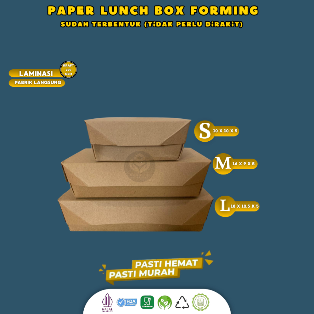 Jual (50 Pcs) Lunch Box Paper M / L / S Sudah Rakit Paper Lunch Box ...