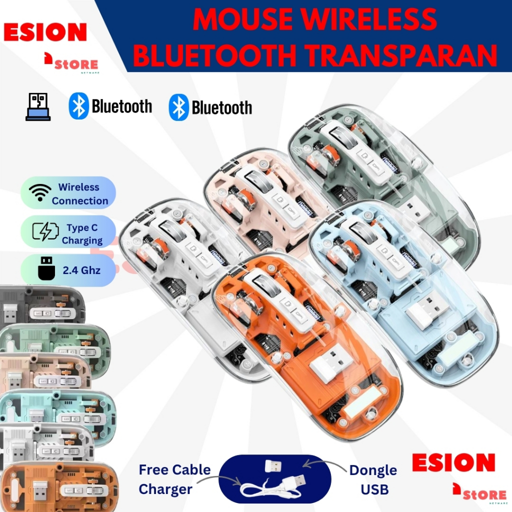 Jual Transparent Mouse Wireless Bluetooth Three-mode Magnetic Suction ...