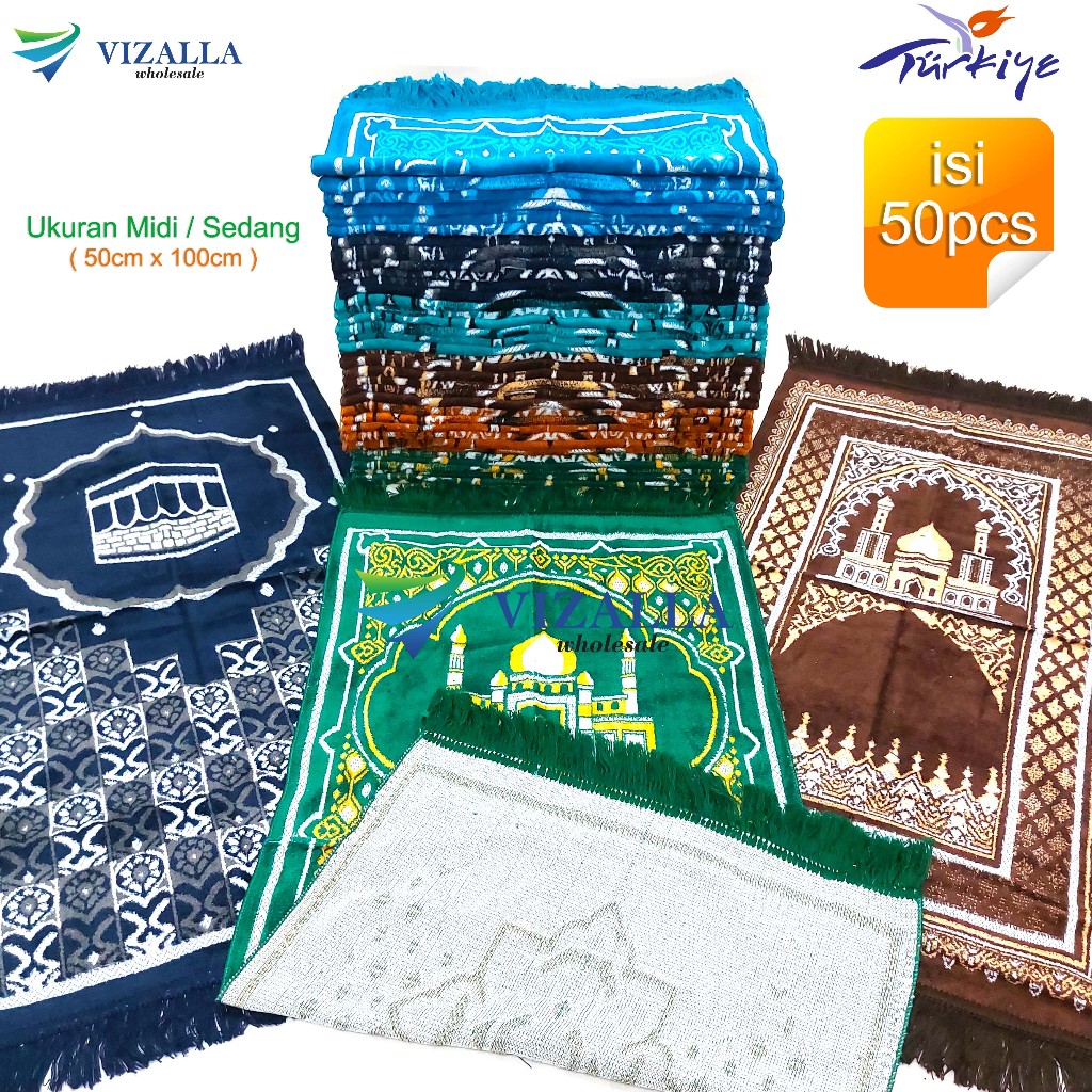 [ isi 50pcs ] Sajadah Turki Beludru Midi Motif Timbul 50x100cm/ ZSM White Sp/ Souvenir Haji Umroh