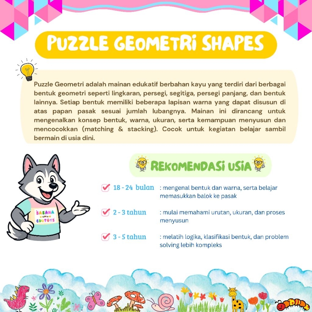 Jual SASANAEDUTOYS Puzzle Geometri Shapes Kayu Montessori 4 Bentuk ...